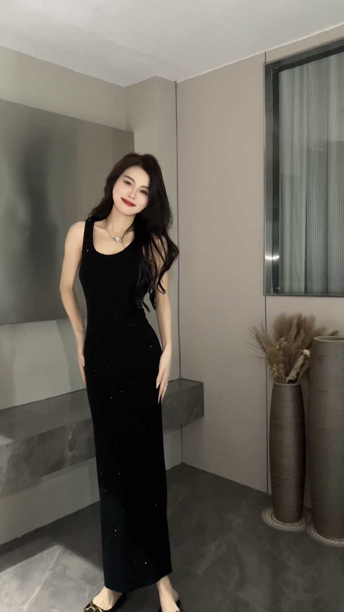 钻钻收腰背心连衣裙复古