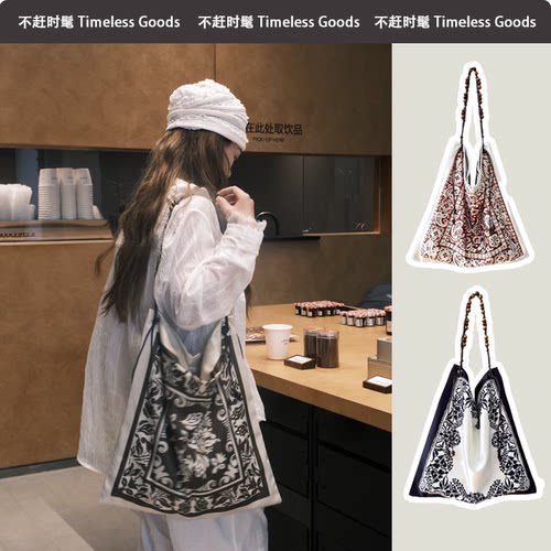 丝巾艺术法式帆布斜挎包大容量