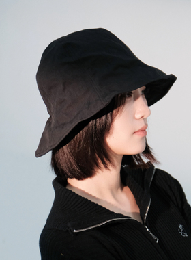 黑色弹力显脸小渔夫帽女秋冬新款复古大檐盆帽可折叠气质水桶帽