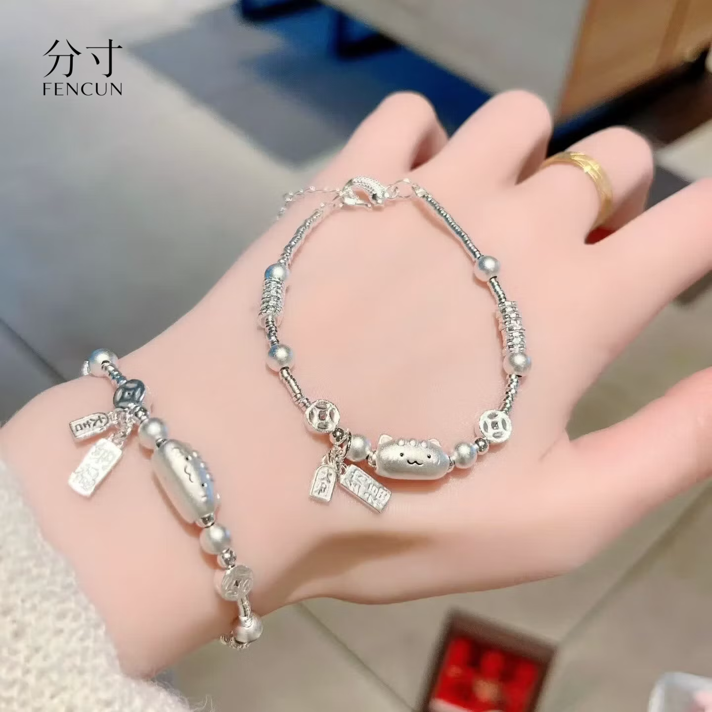 足银999法棍猫纯银手链古法精致可爱百搭简约招财手串送女友礼物