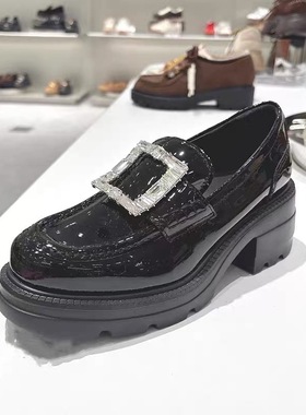 商场同款2026新款方糖爵士英伦风乐福鞋厚底黑色小皮鞋女鞋EEZ07
