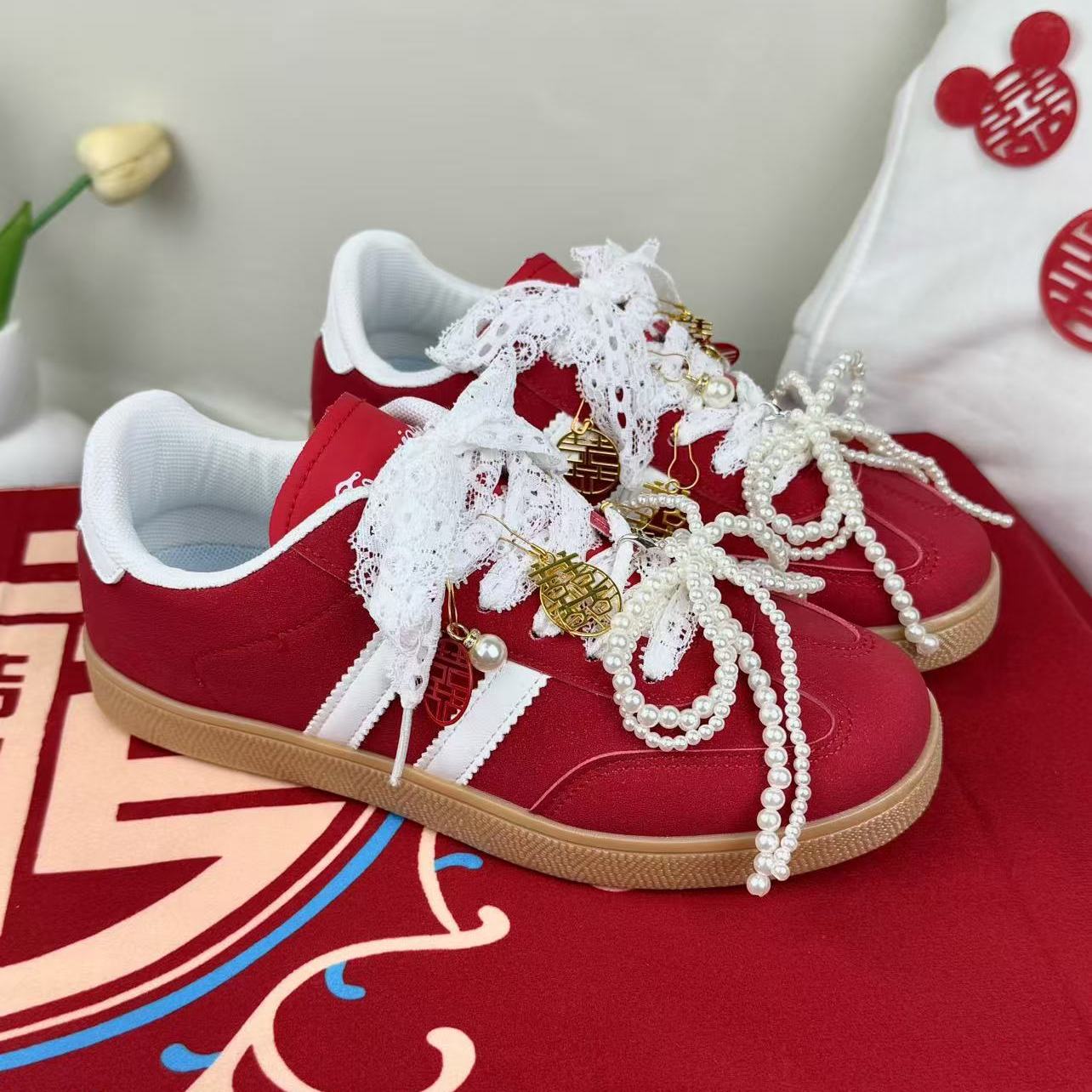 回力结婚鞋大红色女鞋