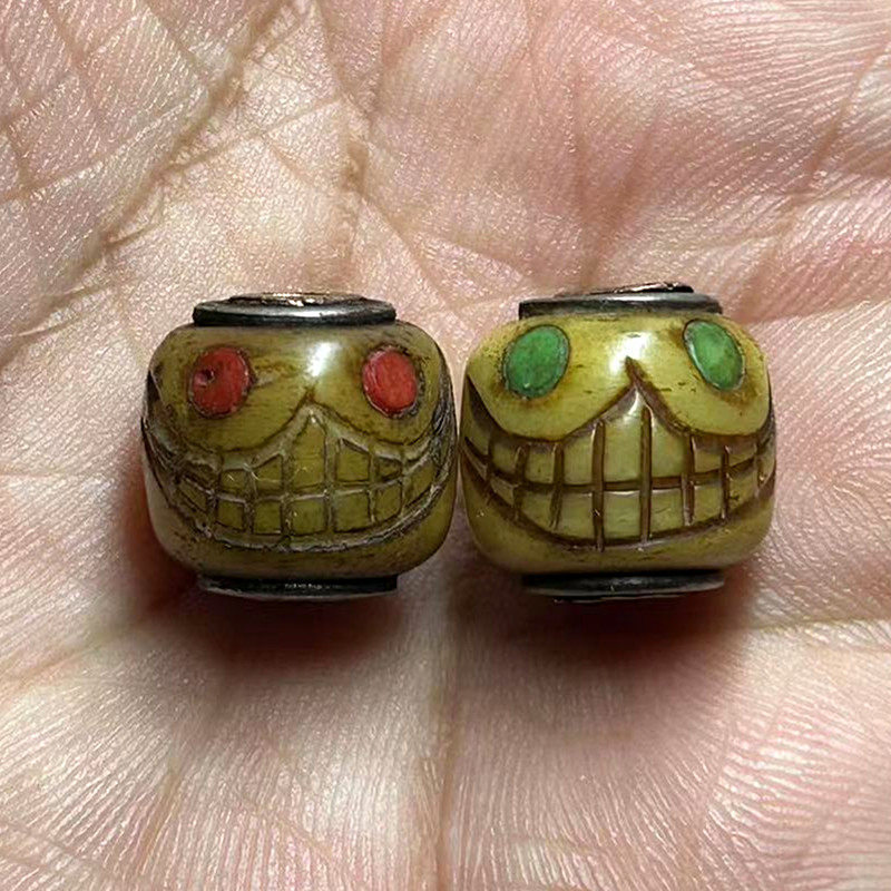 藏式精品牦牛骨手工雕刻尸陀领主阿呆配珠弟子珠佛珠手串配饰配件