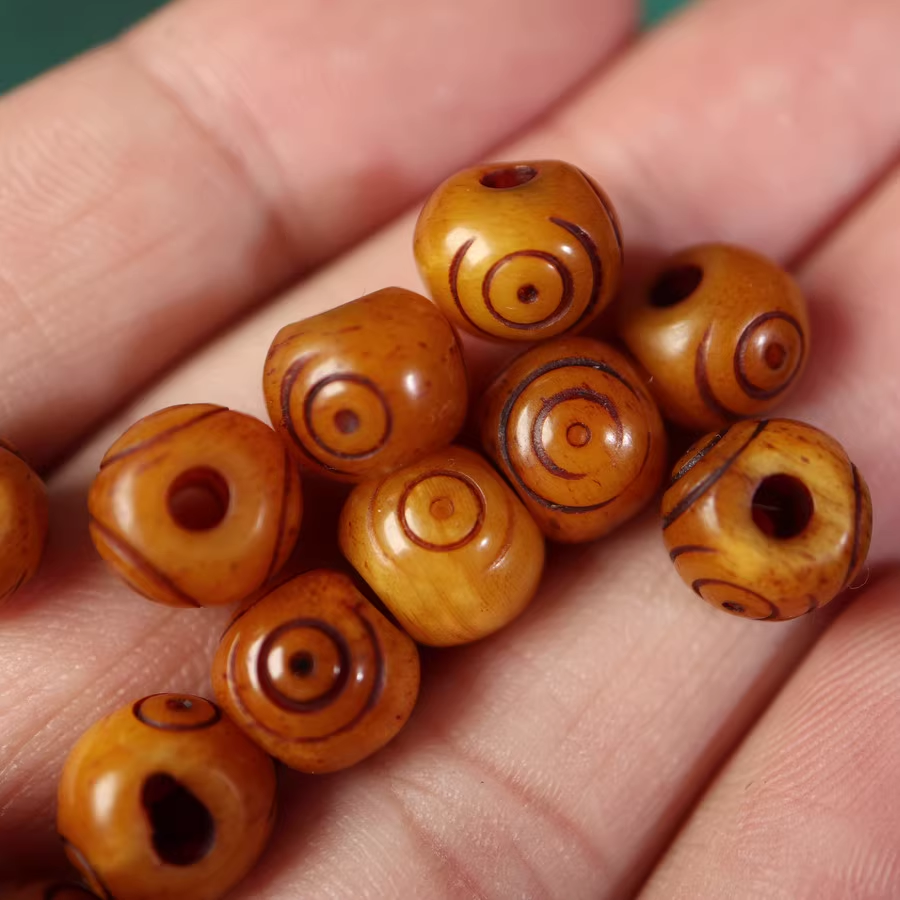 8mm手工雕刻咒点牦牛骨配珠藏式文玩佛珠手串腰珠顶珠diy散珠