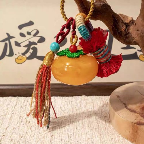 原创新款二代蜜蜡柿柿如意挂件diy手工编织手绳项链文玩配饰饰品