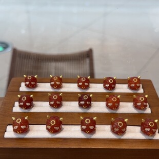 红玛瑙 虎眼精工镶嵌双角阿呆通孔diy配件文玩手串串珠手链配饰