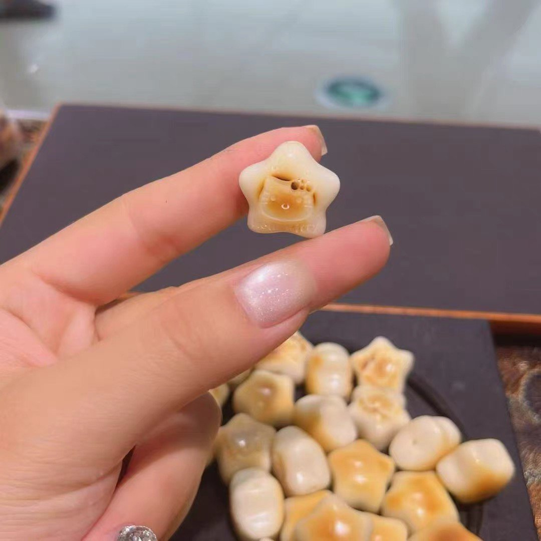 天然象牙果雕刻星星Kitty猫通孔隔珠配件文玩手链串珠多宝配饰