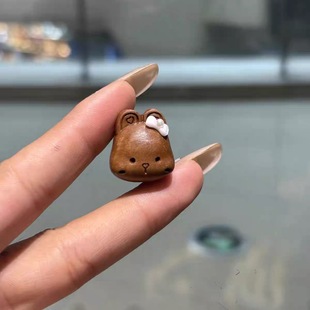 老桃木可爱兔子前途无量通孔diy配件串珠手链文玩手串配饰隔珠