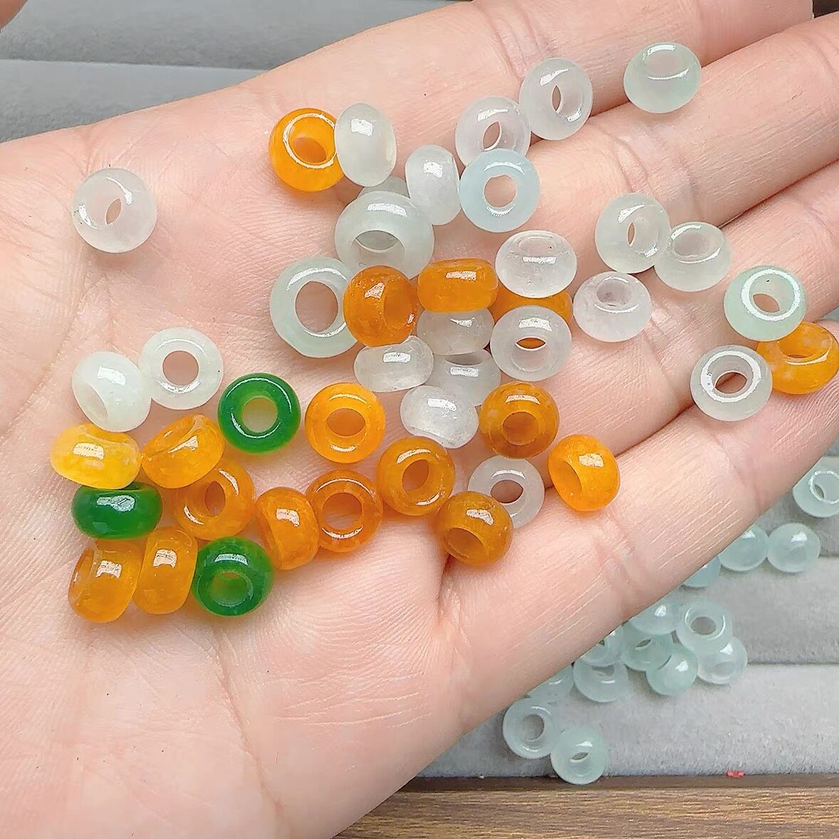 大孔冰种玉髓玉环隔珠跑环DIY手工散珠配件玉扣甜甜圈圆圈算盘图片