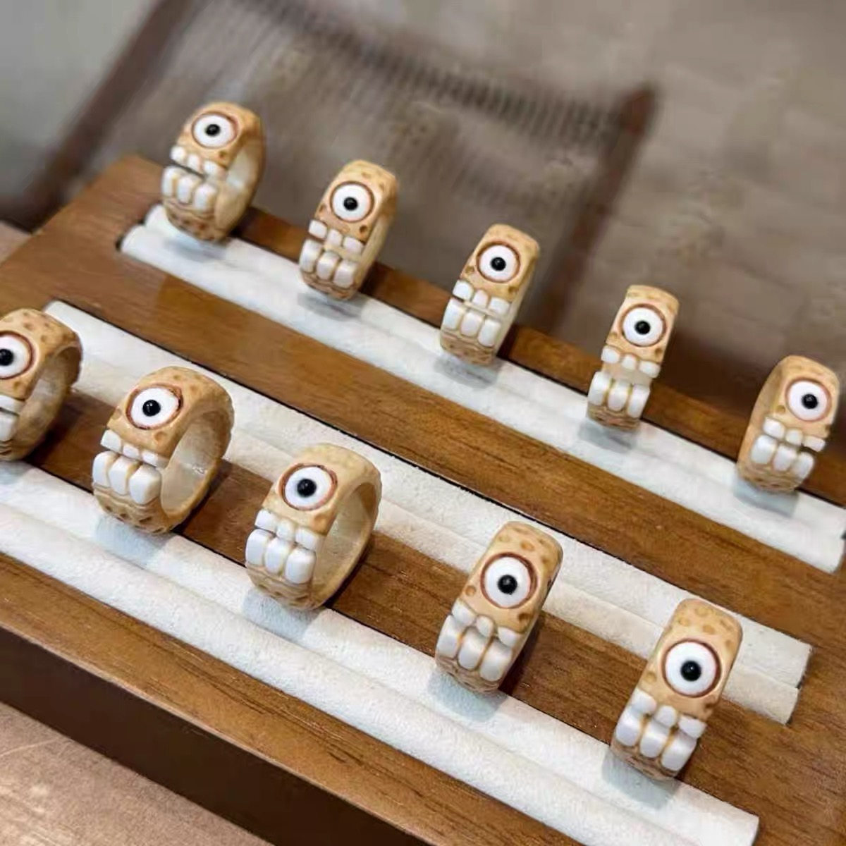 鹿角根付大眼怪跑环diy配件手工编织手绳项链文玩佛珠手串配饰品