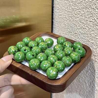 镙钿大漆珠绿色大漆珠子配件配饰散珠子 16mm左右 diy手链项链