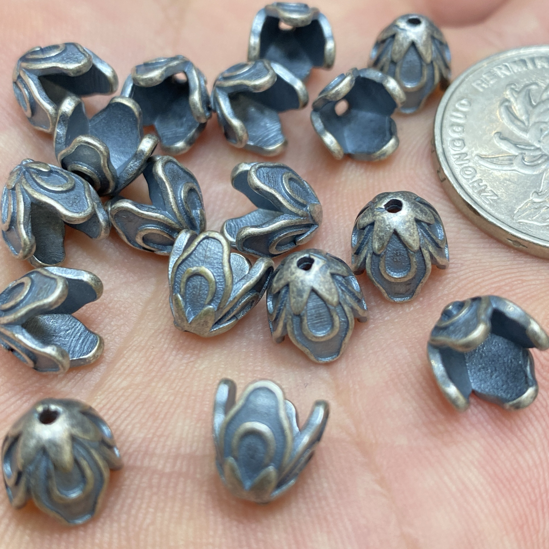 精工三七老银流苏花帽隔珠隔片花托配饰diy手链挂坠吊坠饰品MJ