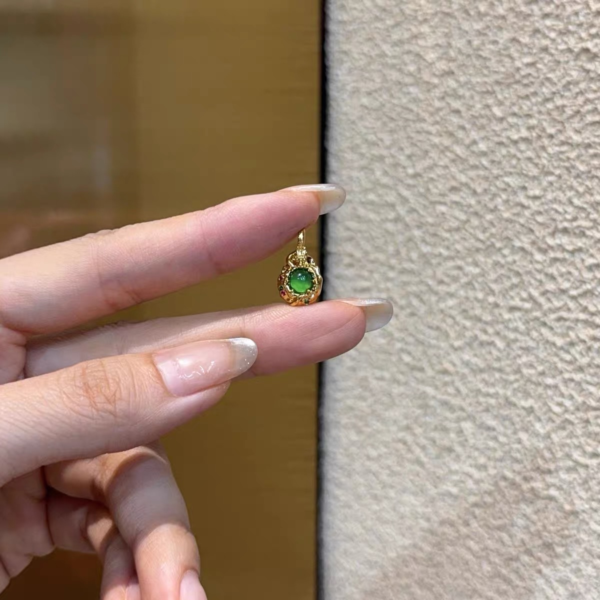 纯铜镶绿猫眼吊坠diy配件手工编绳手链串珠项链挂件文玩手串配饰