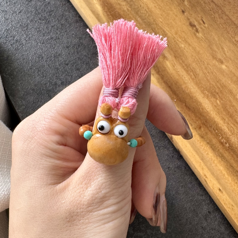 呱呱来财戒指檀木炸毛呱呱搭配天然橄榄核手串珠diy配件手工编织