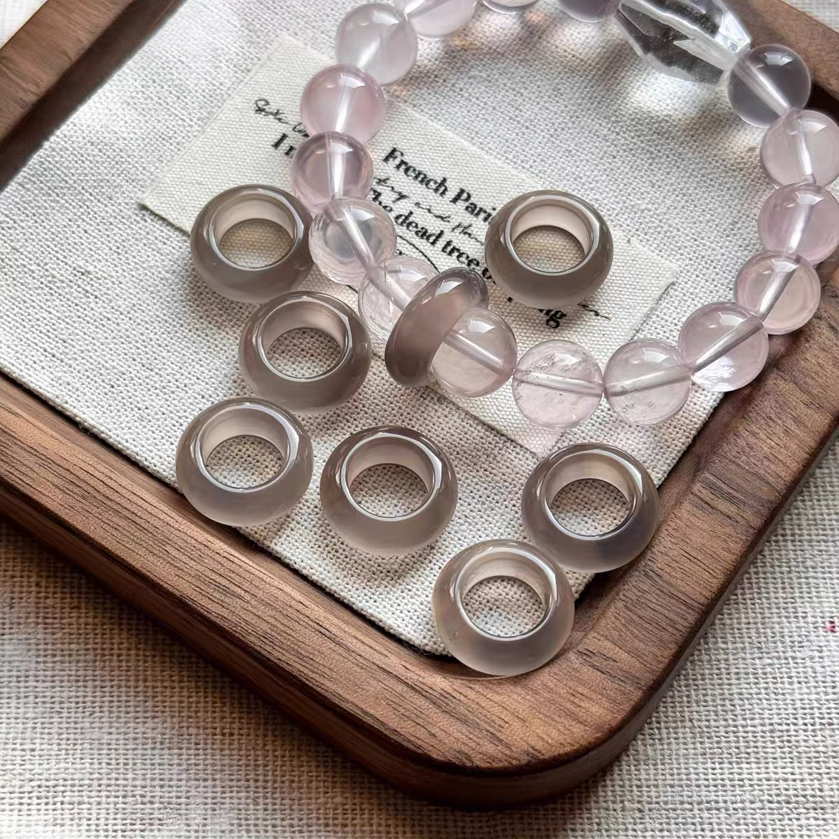 天然冰种灰玛瑙跑环手工diy配件隔珠圆环文玩佛珠手串编绳配饰品