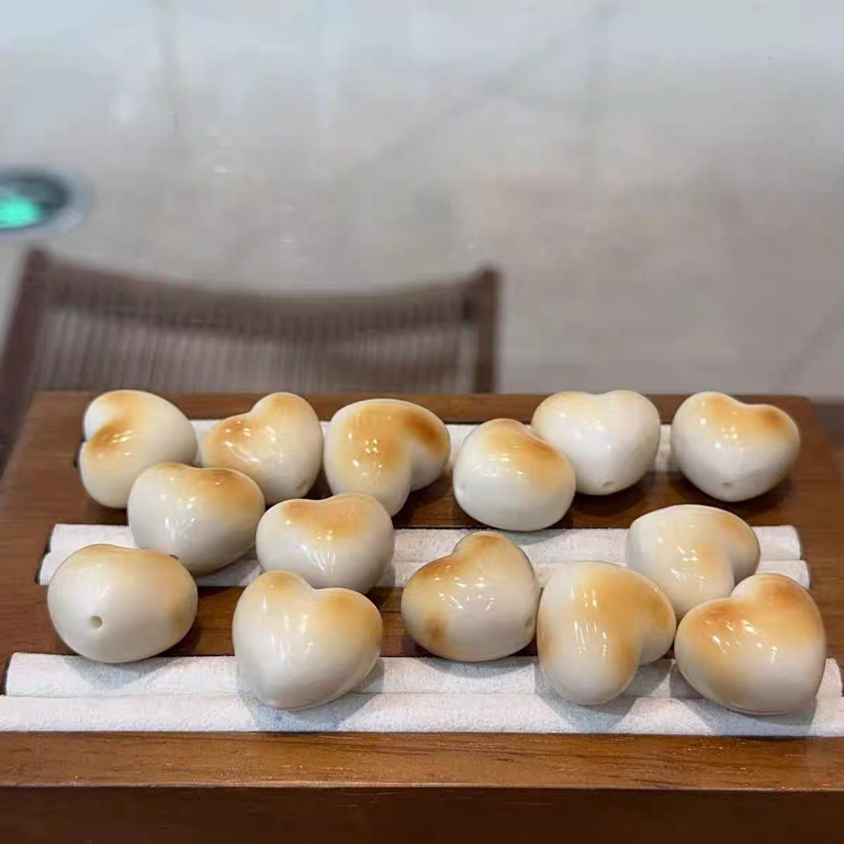 天然象牙果炭烤屁桃爱心配件手工串珠文玩手链项链隔珠编绳挂件