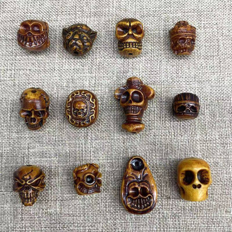 藏传老驼骨欢喜之王尸陀林笑脸卡子文玩佛珠手串阿呆骷髅头散珠