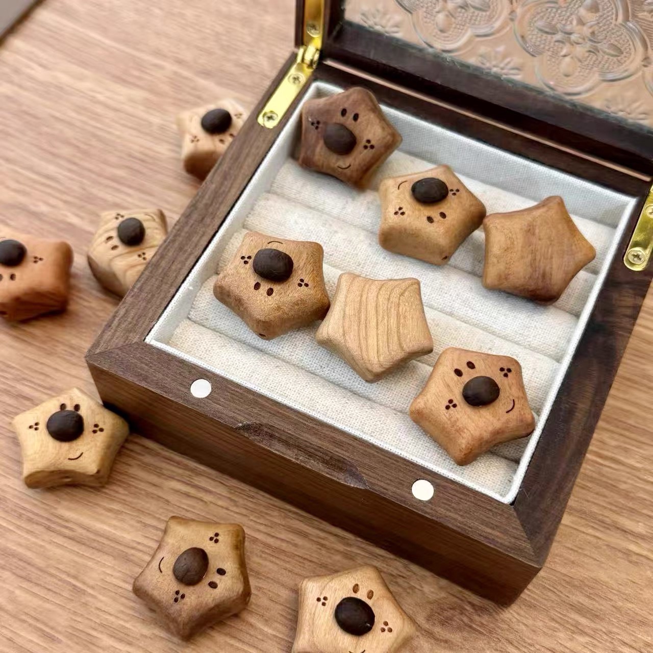 桃木咖啡豆星星配件配饰散珠子 diy手链项链星星木质珠子