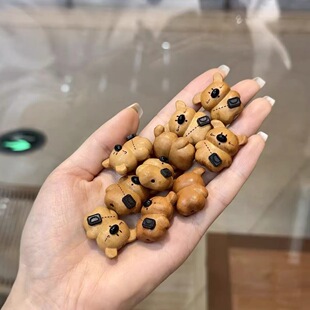 桃木雕刻背包呆萌可爱小狗上下孔隔珠配件