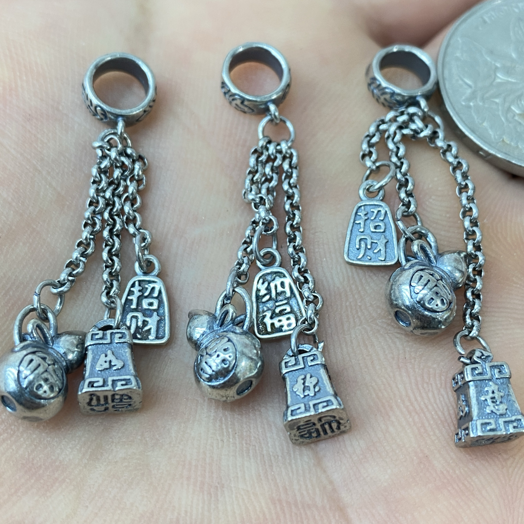 精工三七老银流苏提溜diy隔珠片花托配饰手链弯管项链吊坠饰品SH