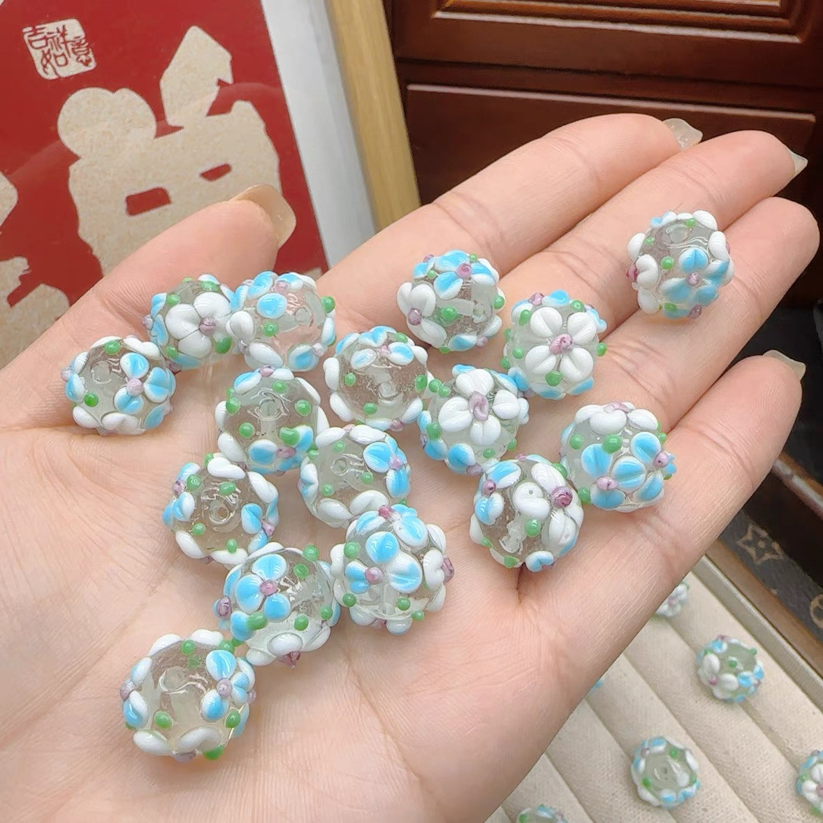 日式琉璃手工花瓣珠散珠立体浮雕樱花绣球珠diy手串配饰配件