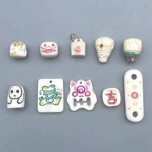 高瓷驼骨根付配件藏式文玩三通隔珠卡子手链项链diy配饰阿呆侧挂