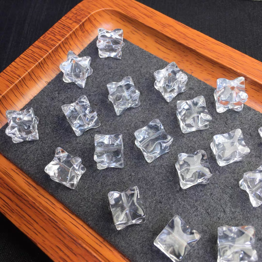 天然白水晶梅尔卡巴心灵疗愈熊量横通孔雕刻手链串饰散珠配件