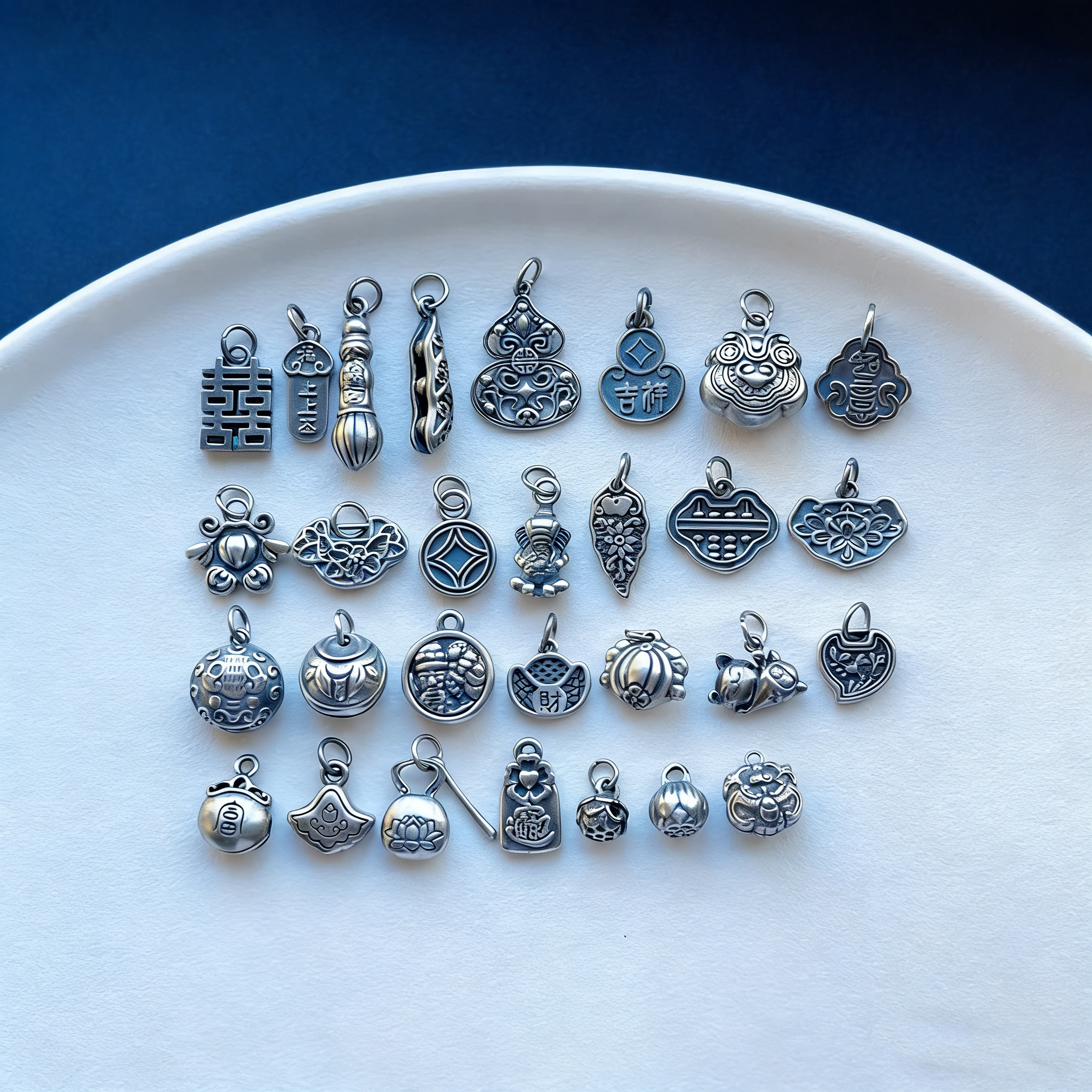 老银子配饰吉祥喜字毛笔葫芦如意算盘钱币吊坠提溜挂坠三七银diy
