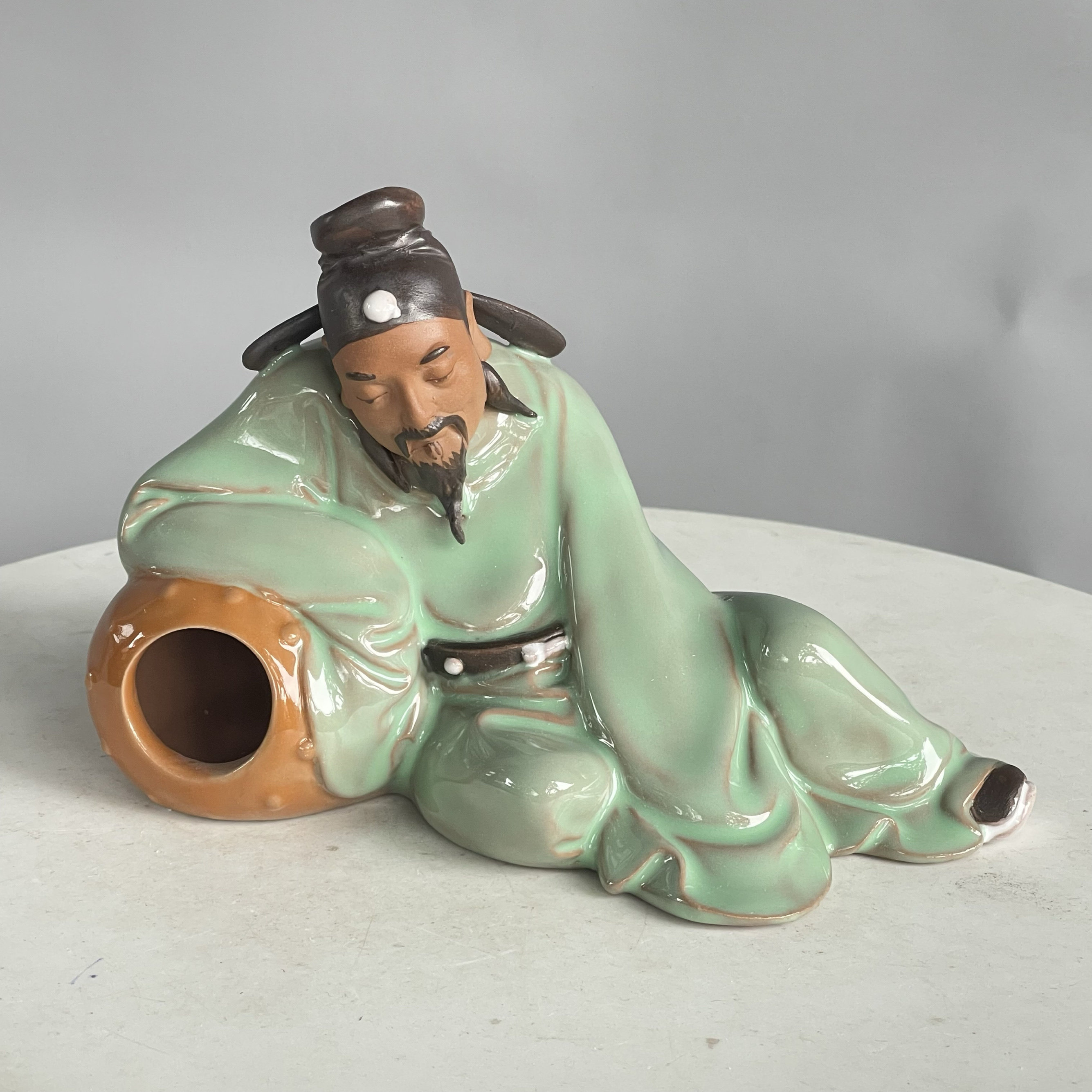 茶玩人物诗人李白醉酒哥窑可养茶宠茶盘创意摆件陶瓷鱼缸配景茶具