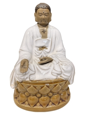 石湾公仔彩瓷坐莲弥勒佛人物雕塑手工非遗送人送礼送长辈佛像摆件