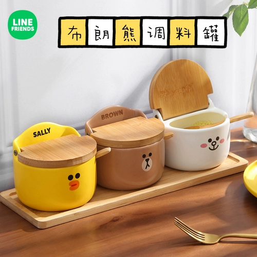 Линия бурого медвежьего мультфильма предыдущая коробка Home Kitchen Seasing Tank Ceramic Salt Set Set Set Searing Bottle Bar Комбинация