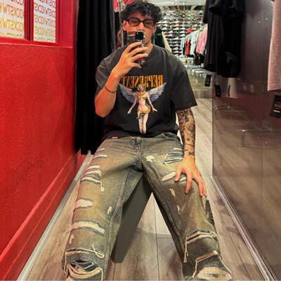 做旧复古休闲天使字母印花T恤