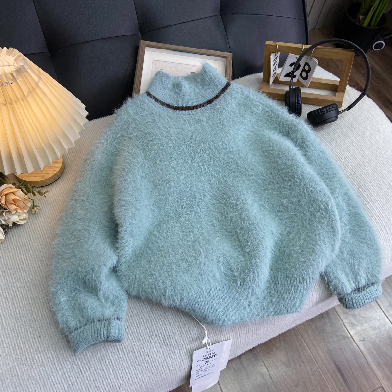 海洋家特价童装 女童潮款纯色毛衣儿童水貂绒线衣女孩中大童高领