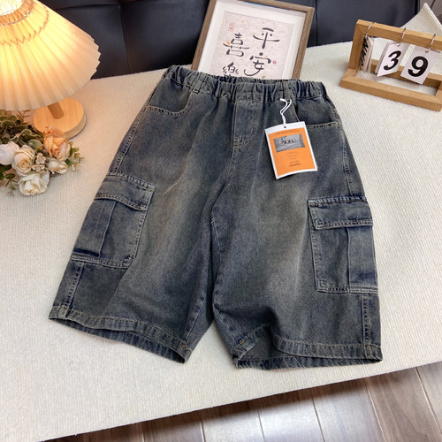 断码 特价 清仓儿童夏新款短裤中大童牛仔五分裤男女童水洗工装裤