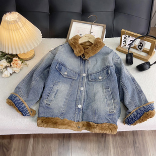 海洋家特价童装 男女童冬季新款牛仔外套 儿童加绒加厚牛仔上衣