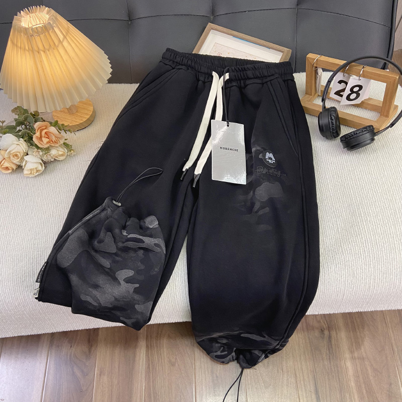 海洋家特价童装中大童加厚运动裤青少年一体绒棉布裤子亲子长裤冬