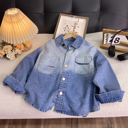 海洋家特价童装 男女童牛仔衬衫儿童春秋季新款长袖渐变衬衫外套