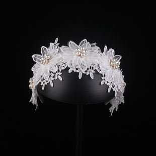 复古宽边蕾丝花朵珍珠发箍新娘结婚头饰婚纱礼服摄影旅拍配饰新款