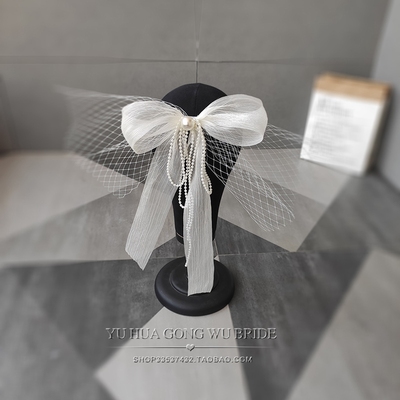 日韩绢纱发夹网格新娘配饰蝴蝶结