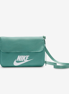 Nike耐克女子绿色大logo斜挎包运动休闲简约翻盖单肩包CW9300-016