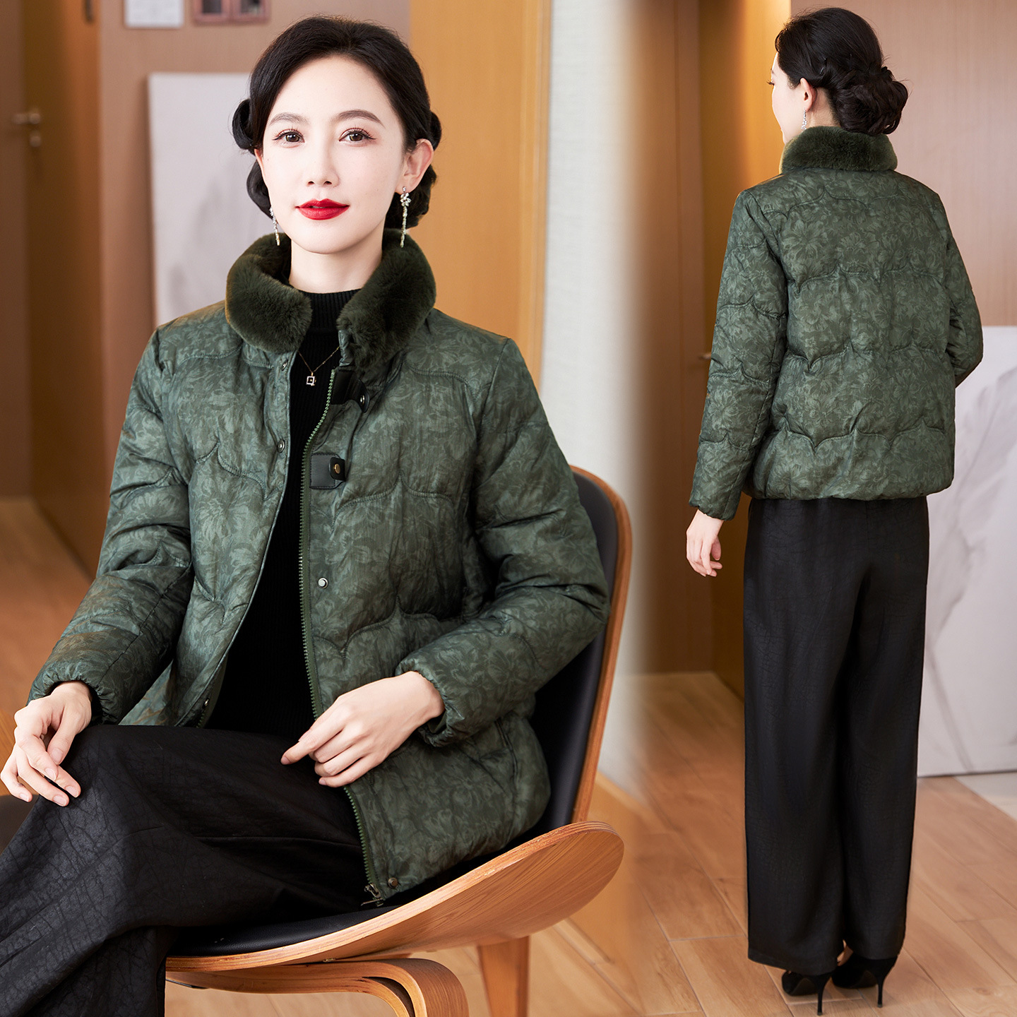 羽绒服女加厚保暖白鸭绒外套时尚老年冬装奶奶太太妈妈冬季獭兔