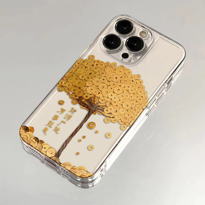 ins发财摇钱树适用苹果16promax手机壳iphone14华为mate60pro透明Pura70荣耀300女reno13保护套vivos20小米15
