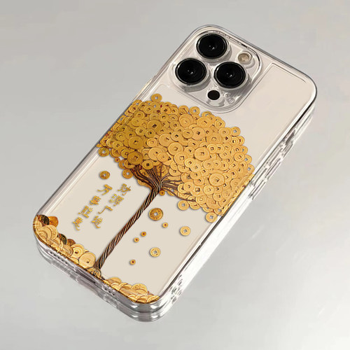 ins发财摇钱树适用苹果16promax手机壳iphone14华为mate60pro透明Pura70荣耀300女reno13保护套vivos20小米15