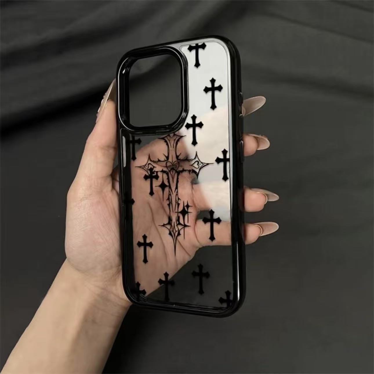 暗黑十字架适用苹果16promax手机壳iPhone15新款13软边亚克力14pm日韩16pro创意15pro小众12透明11保护套16