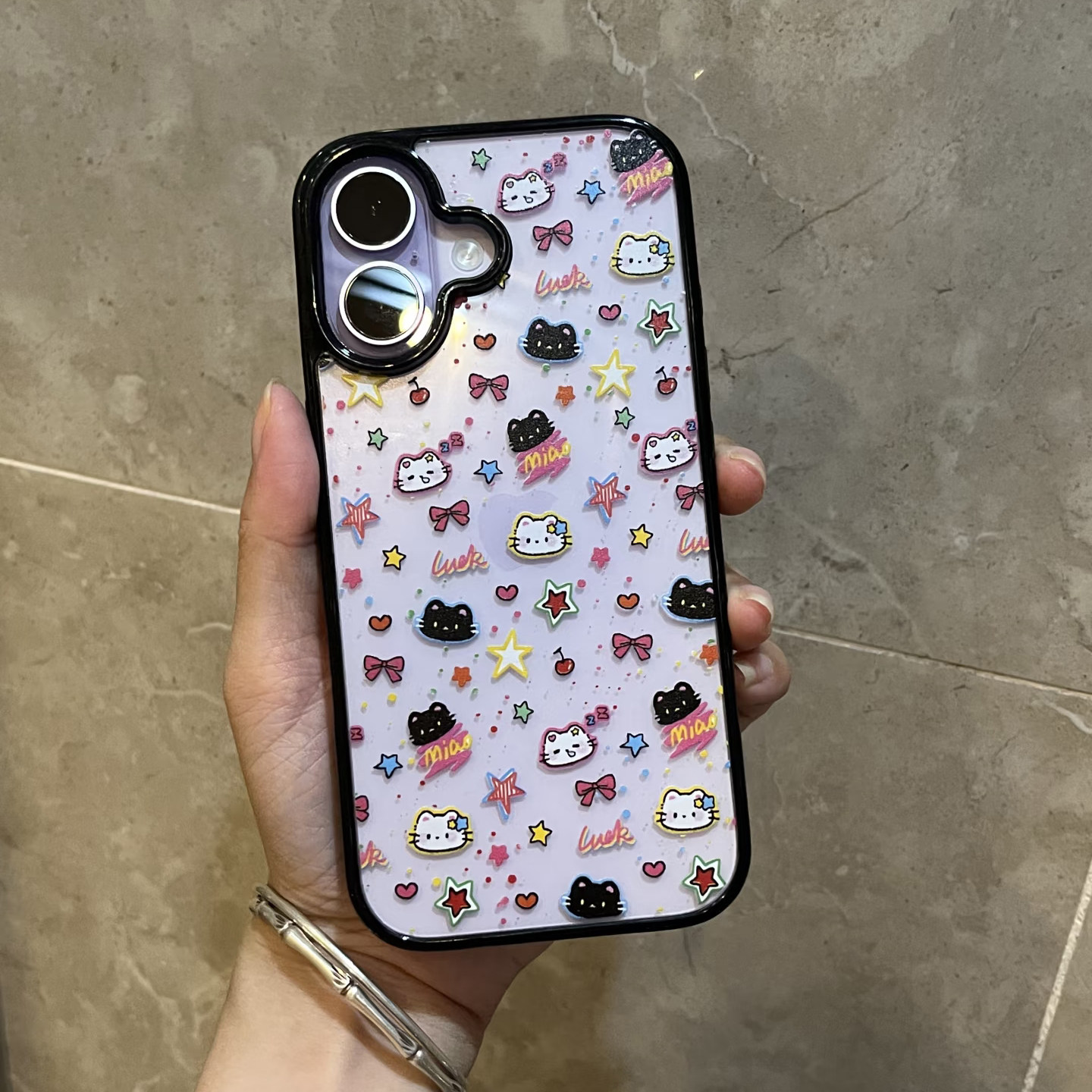 Kitty小涂鸦适用苹果17promax手机壳iPhone15pro新款13软边亚克力14pm创意16pro小众15少女12透明11保护套16