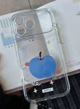 丝带蓝苹果适用苹果17/16promax手机壳iPhone15华为mate70pro透明Pura80荣耀500女reno15保护套vivos50小米17