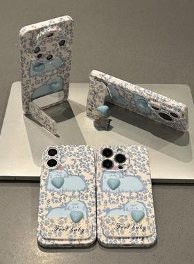蓝色碎花狗狗爱心适用苹果16promax手机壳iphone14华为mate60pro支架Pura70荣耀300女reno13保护套s20小米15