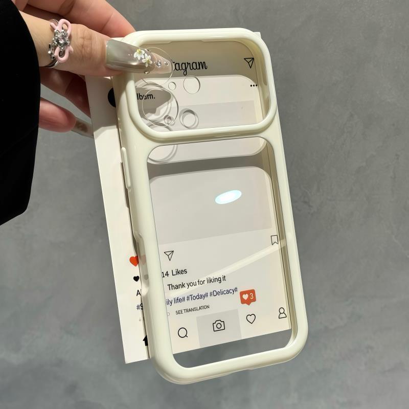 简约ins白色大视窗适用苹果17promax手机壳华为Mate80透明Pura90荣耀600全包OPPOReno15保护套VIVOX300小米17