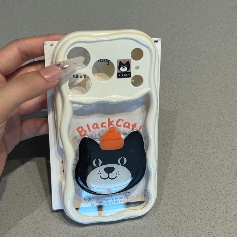 可爱卡通黑猫贴片适用苹果18promax手机壳iPhone17/16pro多巴胺奶油壳15大视窗13男女14pro全包12保护套11软