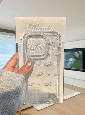 蓝色波点蝴蝶结适用iphone15手机壳苹果16promax保护套华为Mate70透明vivox200小米防摔reno13红米k80荣耀300